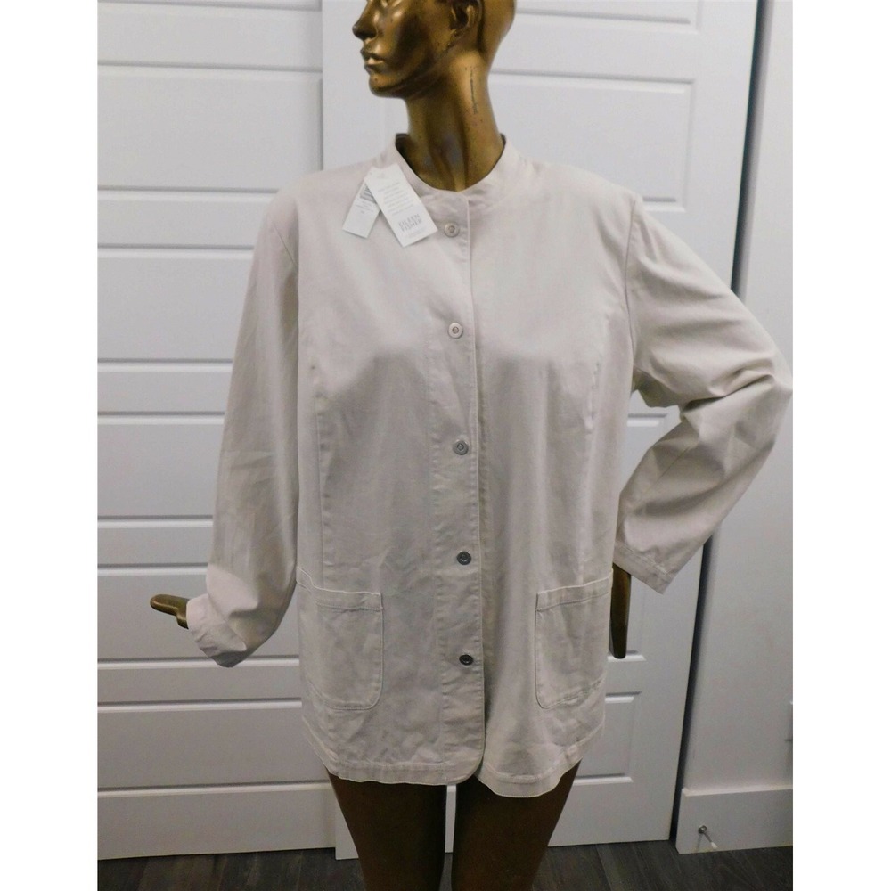New Eileen Fisher Woman Bone Mandarin Collar Long Jacket sz‎ 2X